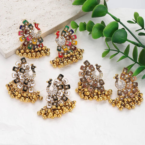 Ethnic Colorful Peacock Earrings Women's Crystal - EveryWares