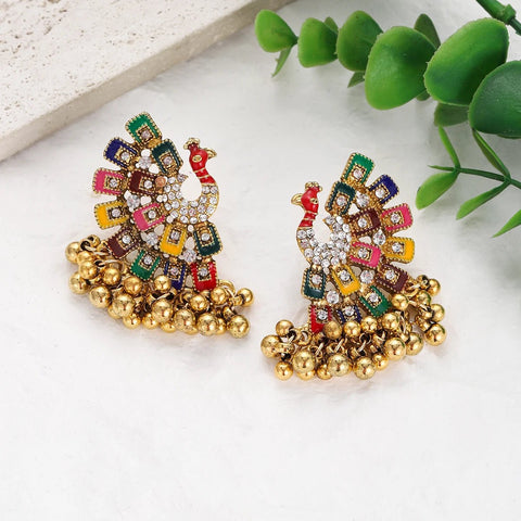 Ethnic Colorful Peacock Earrings Women's Crystal - EveryWares