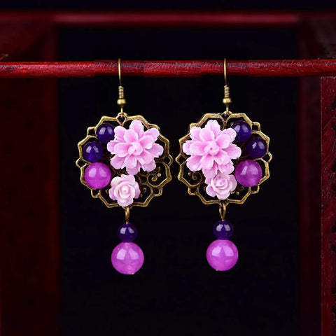 Ethnic Earrings Color Glaze Longs Classical Retro - EveryWares