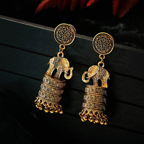 Ethnic Style Oxidized Jewelry Color Afghan, Long Tassel Bead Peacock Indian Earrings - EveryWares