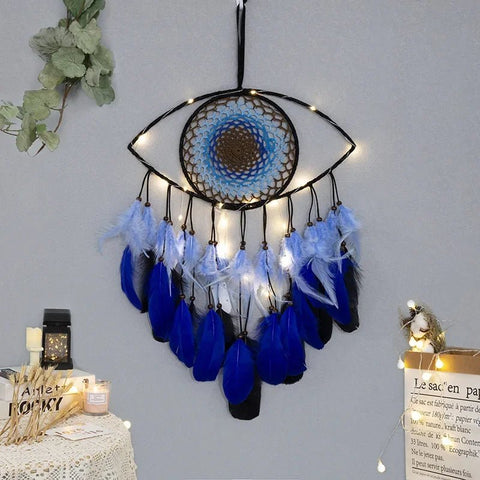 Evil Eye Dream Catcher For Bedroom With Lights Wall Hanging - EveryWares