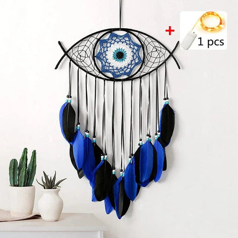 Evil Eye Dream Catcher For Bedroom With Lights Wall Hanging - EveryWares