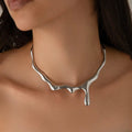 Exquisite Metal Choker Necklace Gold Silver Color Smooth Wide Chain - EveryWares