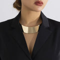 Exquisite Metal Choker Necklace Gold Silver Color Smooth Wide Chain - EveryWares