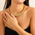 Exquisite Metal Choker Necklace Gold Silver Color Smooth Wide Chain - EveryWares