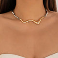 Exquisite Metal Choker Necklace Gold Silver Color Smooth Wide Chain - EveryWares