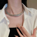 Exquisite Metal Choker Necklace Gold Silver Color Smooth Wide Chain - EveryWares