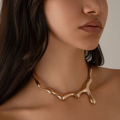 Exquisite Metal Choker Necklace Gold Silver Color Smooth Wide Chain - EveryWares