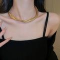 Exquisite Metal Choker Necklace Gold Silver Color Smooth Wide Chain - EveryWares